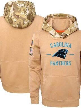 NIKE Youth (S) Carolina Panthers Khaki On-Field Salute to Service w/ Camo Hoodie